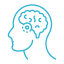 A blue icon of a human head with a brain and gears inside, symbolizing cognitive processes.