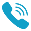A blue icon of a telephone handset with radiating waves, representing a phone call.